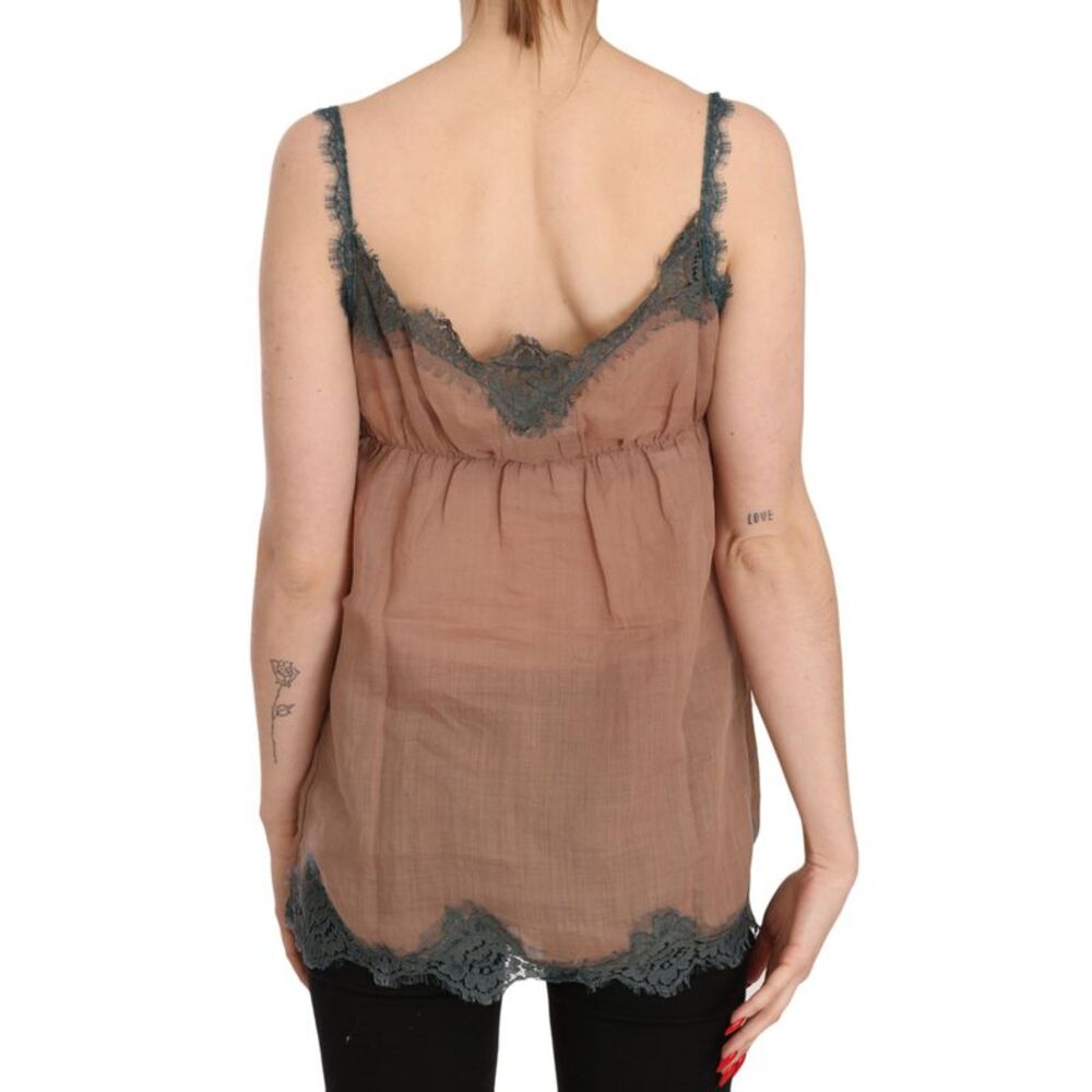 PINK MEMORIES Brown Lace Spaghetti Strap Tank Top Women's Blouse